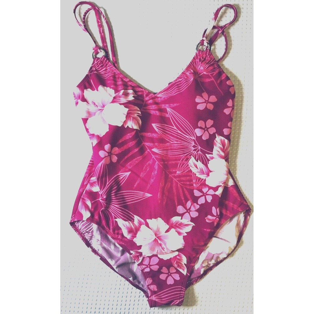 Cherokee Women's Sz 10 - One Piece - Swimsuit - Pink Shades - Floral - Hibiscus